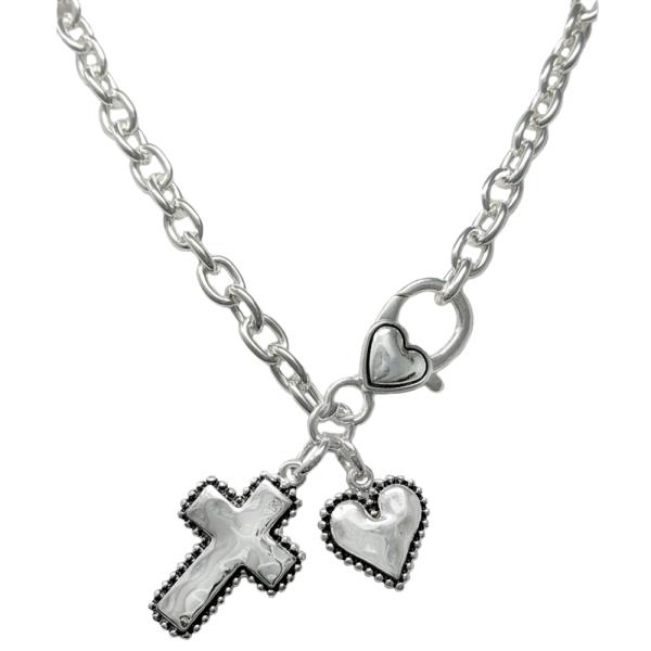 HEART CROSS METAL NECKLACE