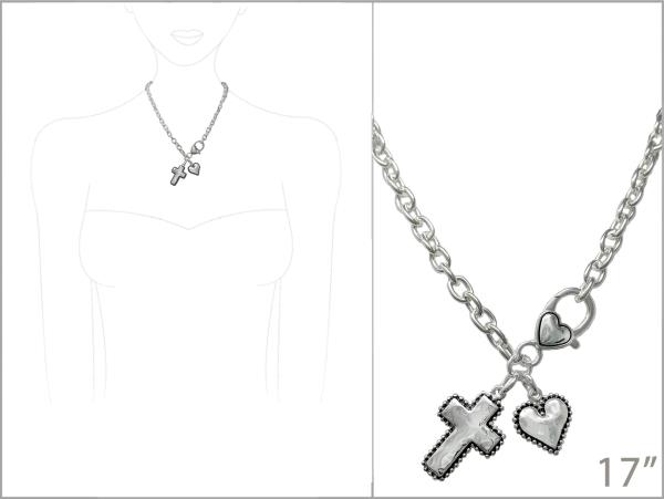 HEART CROSS METAL NECKLACE