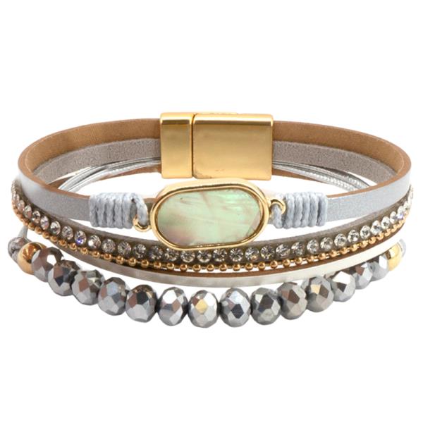 OVAL STONE BEADED MULTI ROW MAGNETIC BRACELET