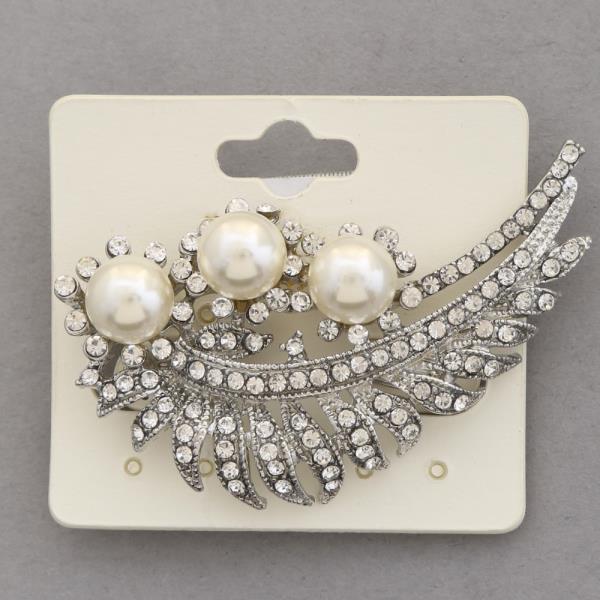 LEAL PEARL RHINESTONE BROOCH