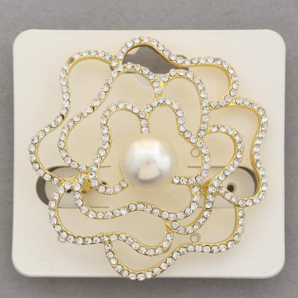 FOWER PEARL RHINESTONE BROOCH