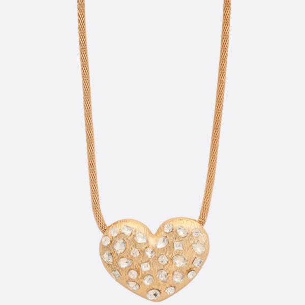 HEART RHINESTONE PENDANT METAL NECKLACE