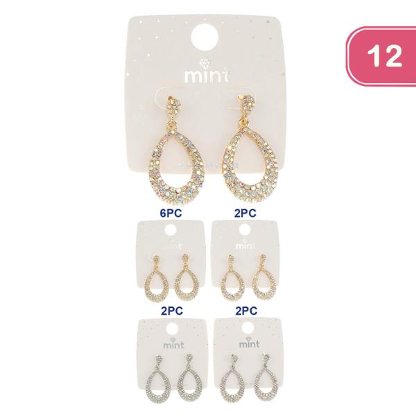 RHINESTONE TEARDROP DANGLE EARRING (12 UNITS)