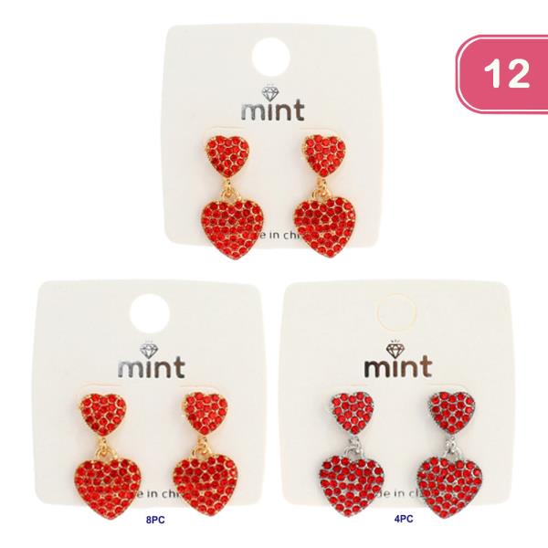 RHINESTONE HEART EARRING (12 UNITS)