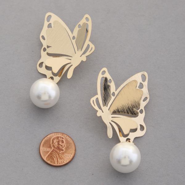 BUTTERFLY METAL PEARL BEAD EARRING