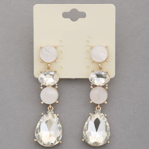 OVAL TEARDROP CRYSTAL LINK DANGLE EARRING