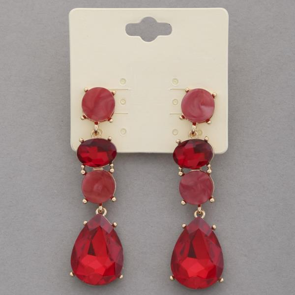 OVAL TEARDROP CRYSTAL LINK DANGLE EARRING