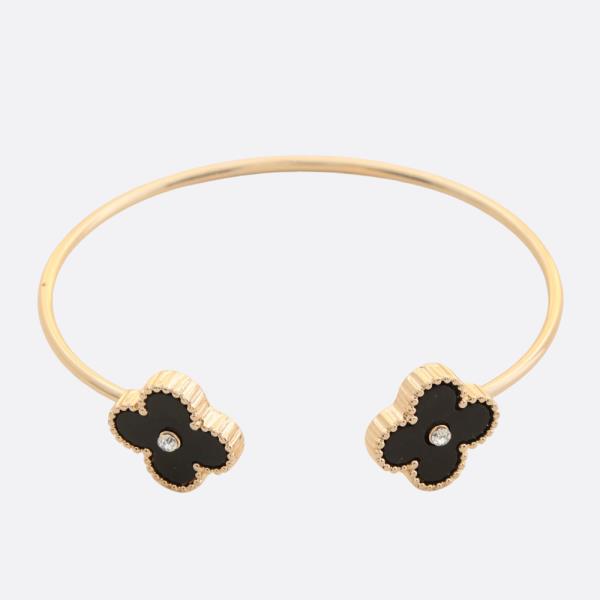 DOUBLE CLOVER OPEN CUFF METAL BRACELET