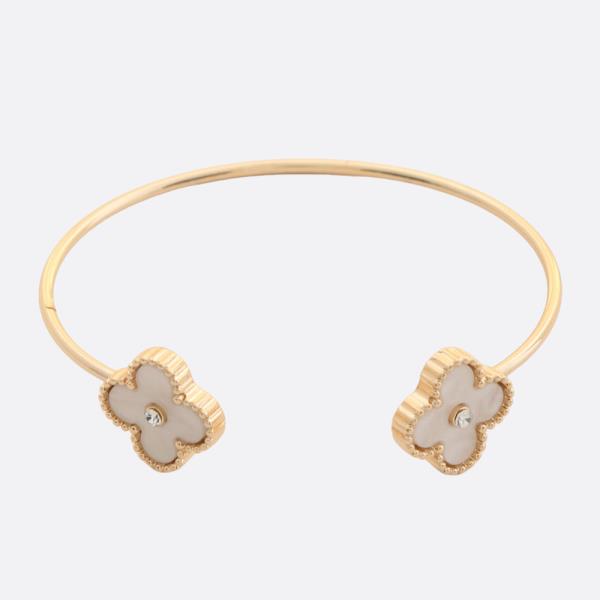 DOUBLE CLOVER OPEN CUFF METAL BRACELET