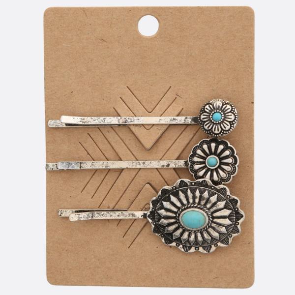 WESTERN STYLE CONCHO ASSORTED HAIR PIN SET