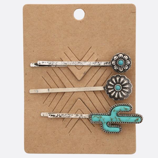 WESTERN STYLE CACTUS ASSORTED HAIR PIN SET