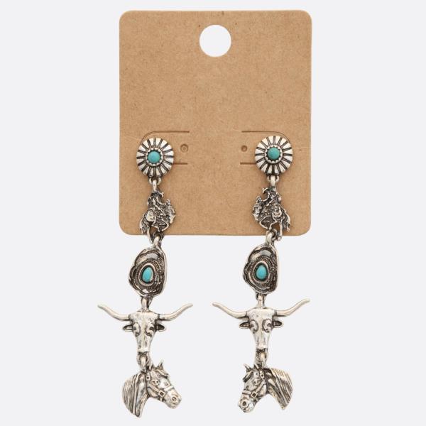 WESTERN STYLE CATTLE HEAD DANGLE EARRING