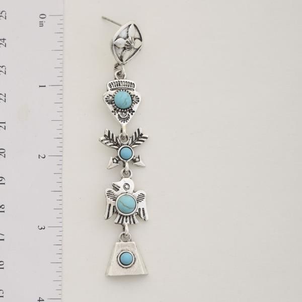 WESTERN STYLE EAGLE MULTI CHARM TURQUOISE BEAD DANGLE EARRING