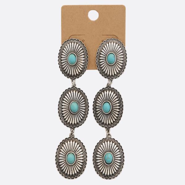 WESTERN STYLE OVAL CONCHO DANGLE EARRING