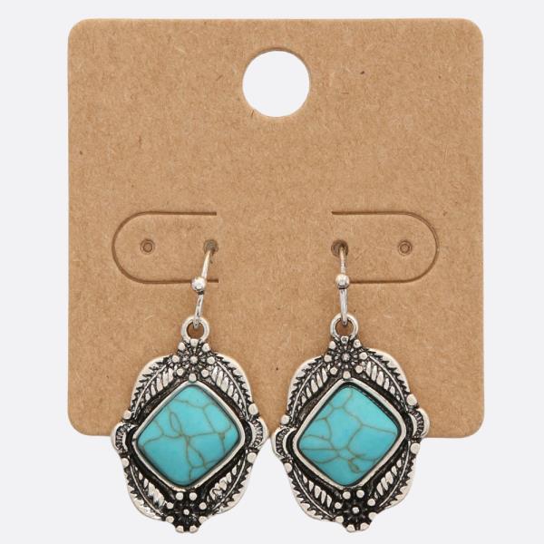 WESTERN STYLE TURQUOISE BEAD DANGLE EARRING