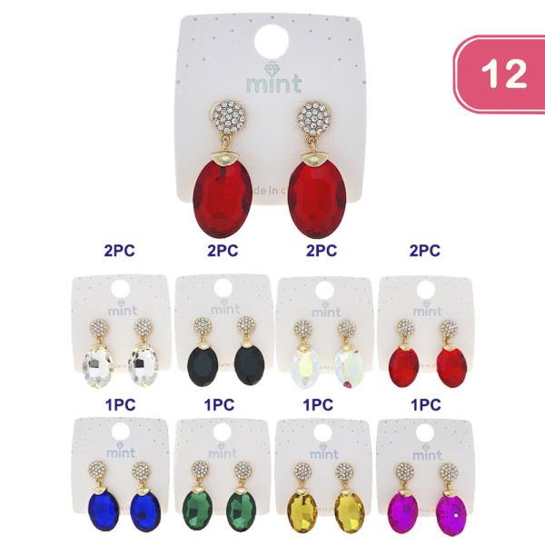 COLOR RHINESTONE DANGLE EARRING (12 UNITS)