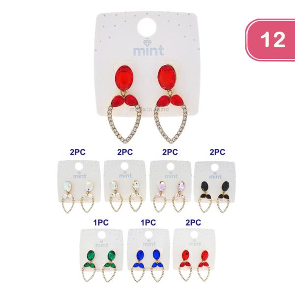 COLOR RHINESTONE DANGLE EARRING (12 UNITS)