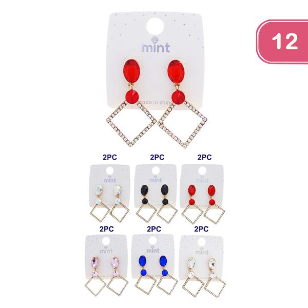 SQUARE RHINESTONE DANGLE EARRING (12 UNITS)