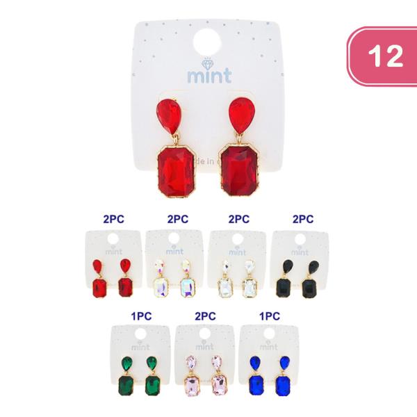 COLOR RHINESTONE DANGLE EARRING (12 UNITS)