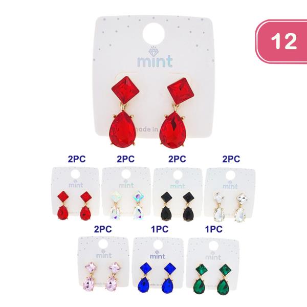 TEARDROP SQUARE STONE EARRING (12 UNITS)