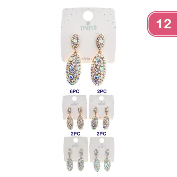 RHINESTONE OVAL DANGLE EARRING (12 UNITS)