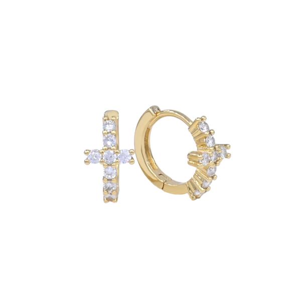 RHINESTONE CROSS HUGGIE EARRING