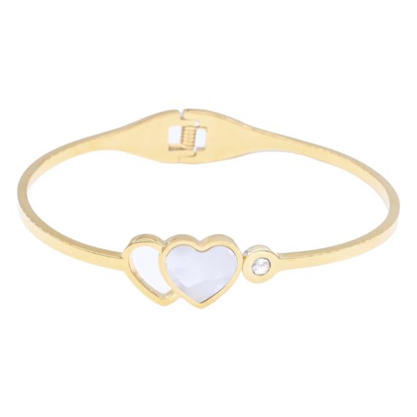 STAINLESS STEEL HEART HINGED BANGLE BRACELET