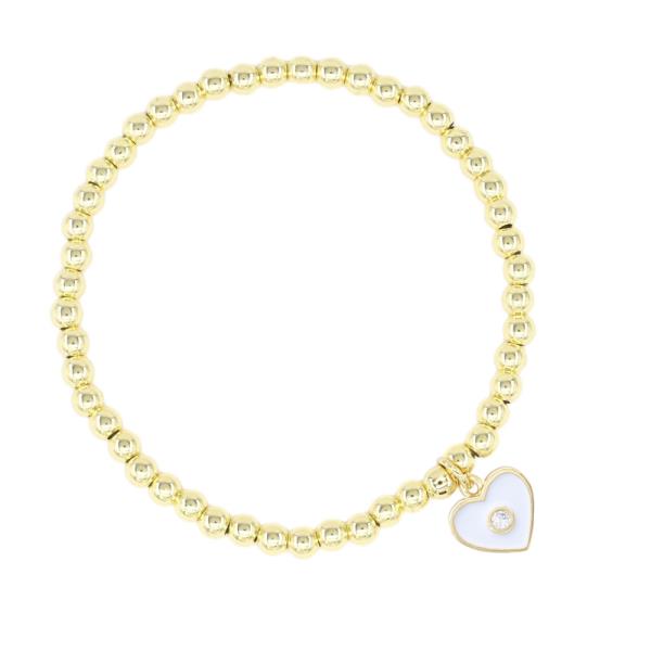 STAINLESS STEEL BALL HEART STRETCH BRACELET