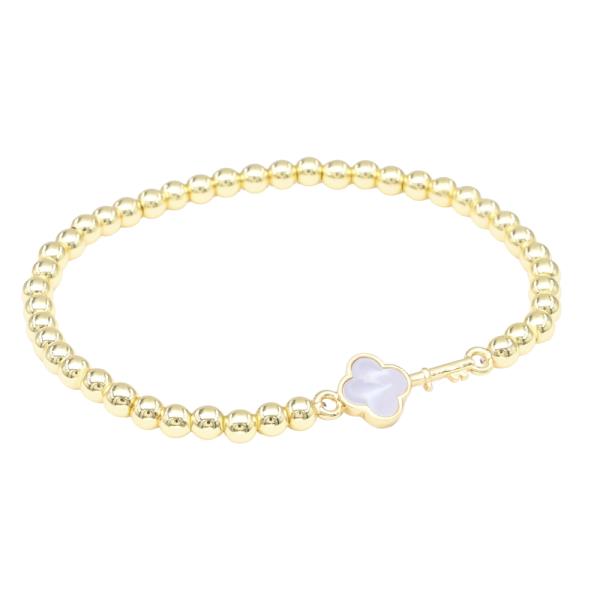 STAINLESS STEEL BALL CLOVER KEY STRETCH BRACELET