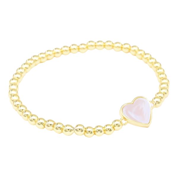 STAINLESS STEEL BALL HEART STRETCH BRACELET