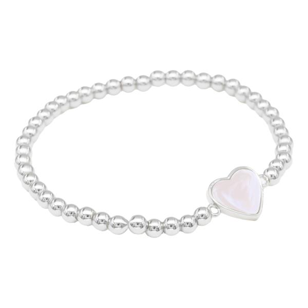 STAINLESS STEEL BALL HEART STRETCH BRACELET