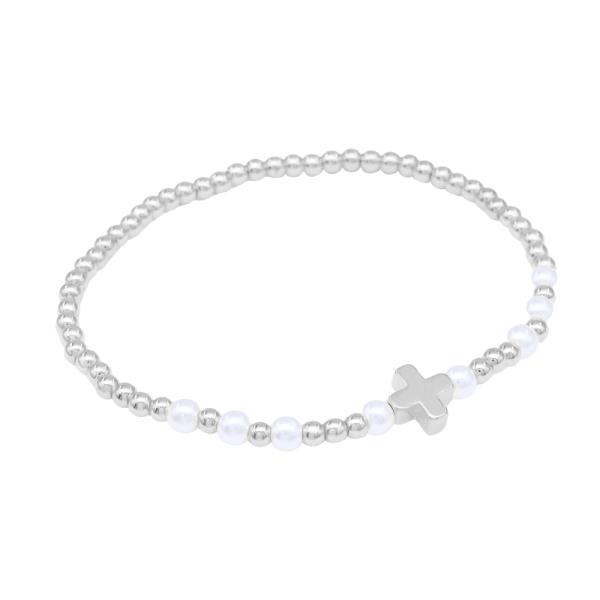 STAINLESS STEEL BALL CROSS STRETCH BRACELET