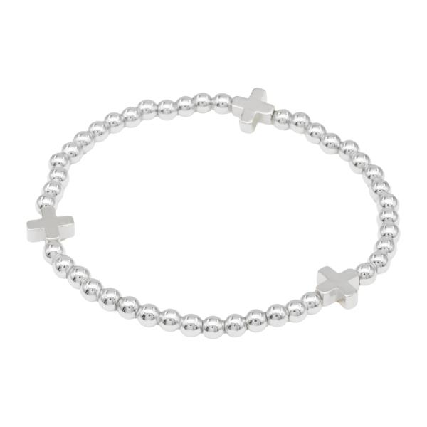 STAINLESS STEEL BALL CROSS STRETCH BRACELET