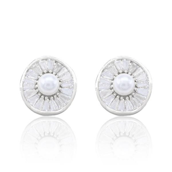 PEARL ROUND CZ STUD EARRING