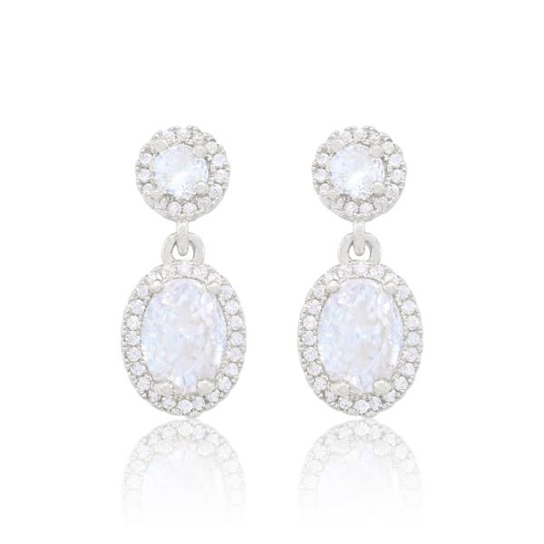 OVAL CIRCLE CZ DANGLE EARRING