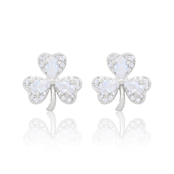 THREE LEAF CLOVER CZ EARRING