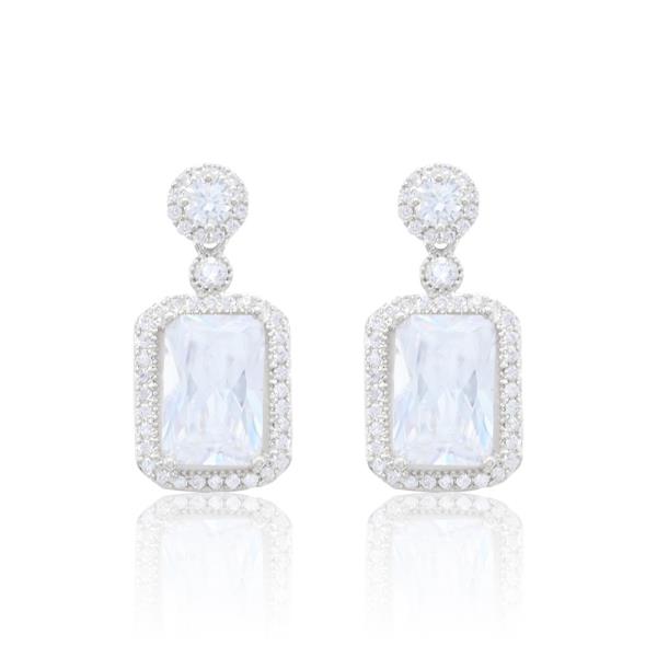 ROUND RECTANGLE LINK CZ DANGLE EARRING