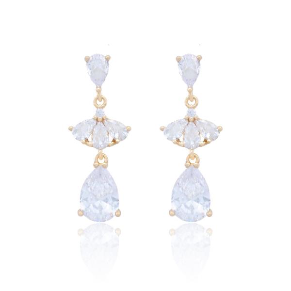 DANGLE LEAF TEARDROP CZ EARRING