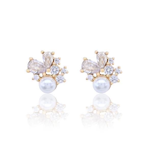 FLORAL CZ PEARL BEAD EARRING