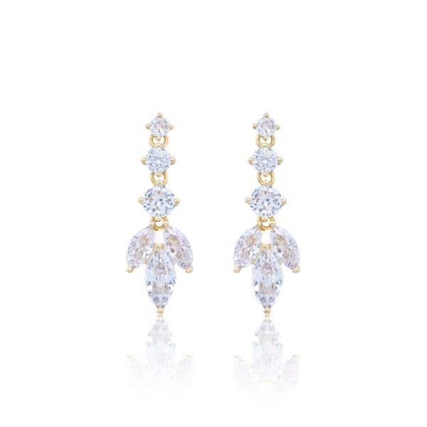 OVAL CZ LEAF DANGLE EARRING