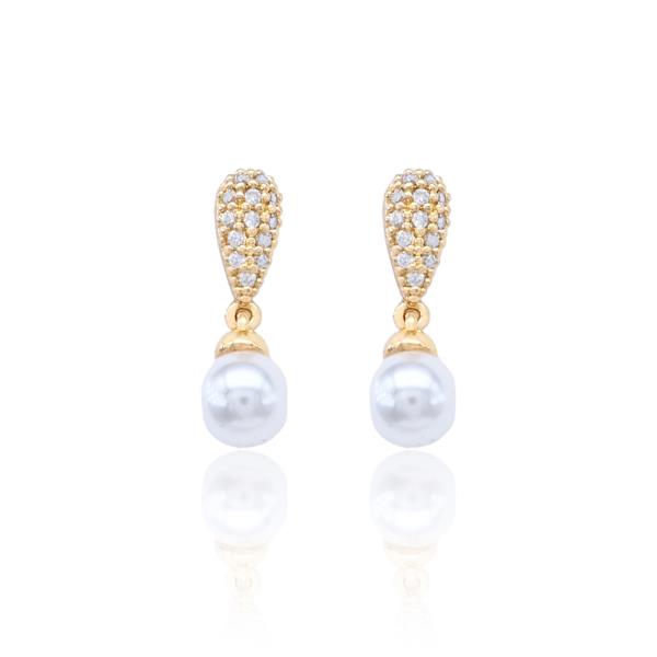 PAVED CZ DANGLE PEARL EARRING