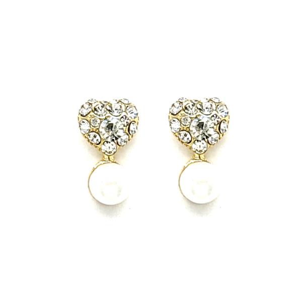 HEART CZ PEARL BEAD EARRING