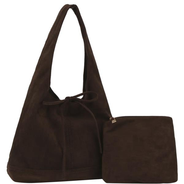 2IN1 STRING SUEDE SHOULDER BAG W POUCH SET