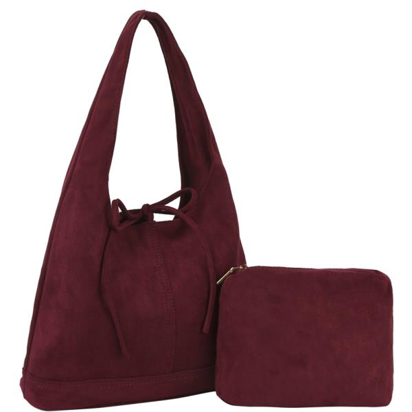 2IN1 STRING SUEDE SHOULDER BAG W POUCH SET