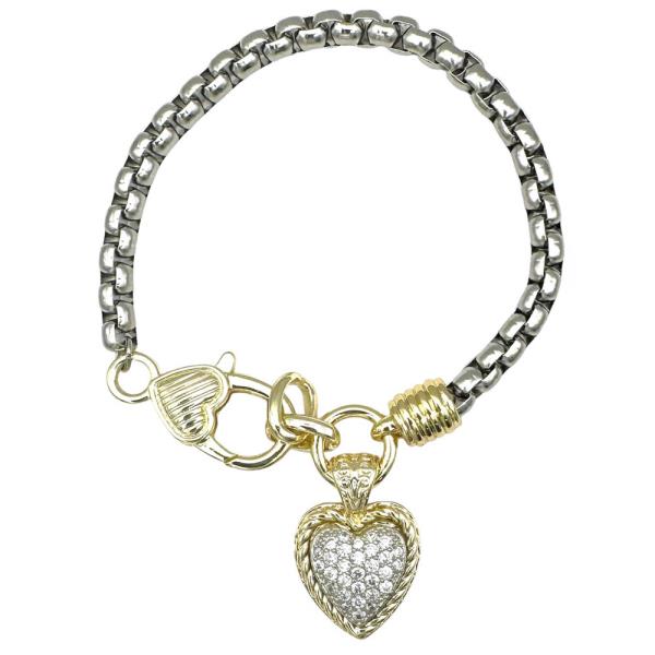 TWO TONE METAL HEART CHARM BRACELET