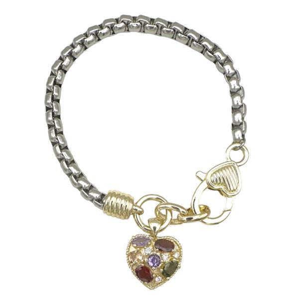 TWO TONE METAL HEART CHARM BRACELET