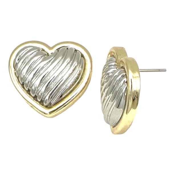 TWO TONE HEART POST EARRING