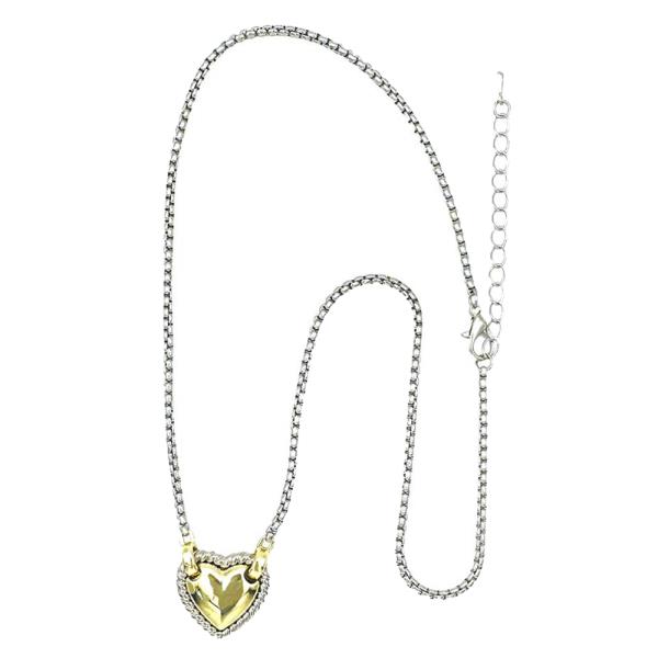 TWO TONE HEART PENDANT NECKLACE