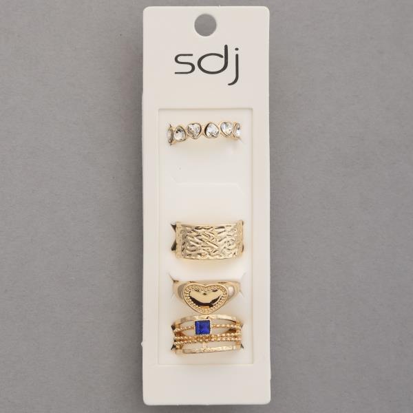 SDJ HEART CRYSTAL ASSORTED RING SET