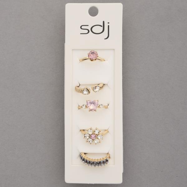 SDJ FLOWER RHINESTONE ASSORTED RING SET